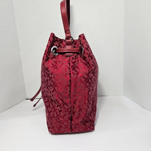 NWT Tommy Hilfiger Logo Rich Red "TH" Monogram Drawstring Bucket Handbag - Picture 5 of 14